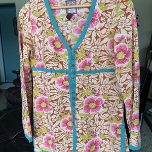 Lucky Brand Floral Top with Teal Trim